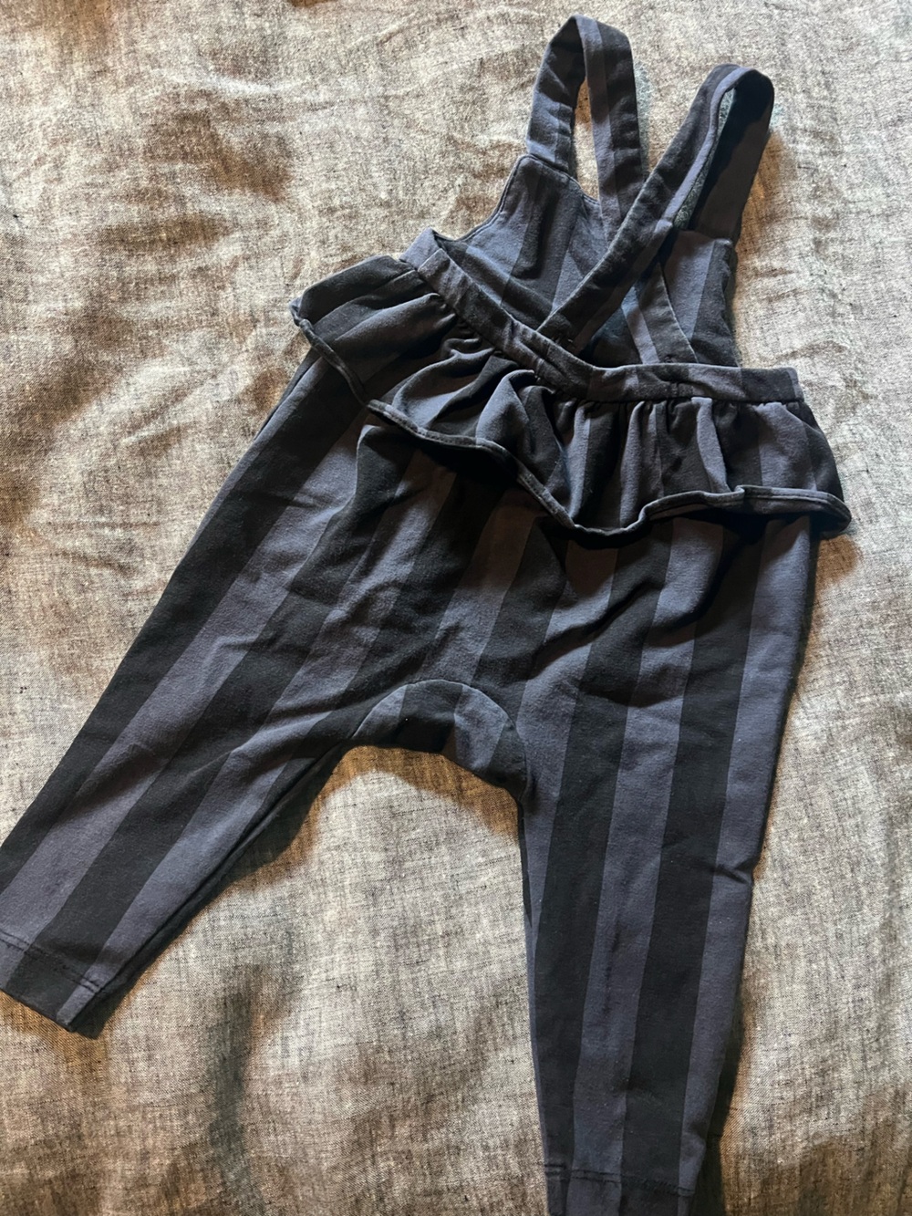 Tea Collection Black & Gray Striped Ruffle Overalls - Picture 2 of 4